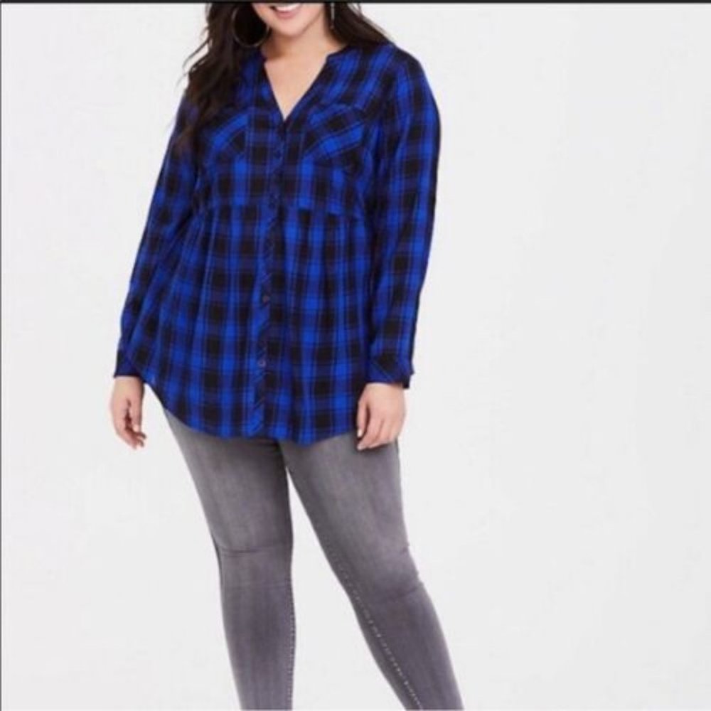 Torrid Buffalo Plaid Long Sleeve Button Babydoll Tunic Top Plus Size 4 4X H13413 - Picture 11 of 11